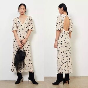 ba&sh Delize Polka Dot Midi Dress Brown V-Neck Backless Women's Size US 2 EUC